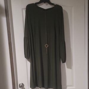 AS U WISH Womans Plus Midi Dress Green Long Cuffed Balloon Sleeve Sz.2X